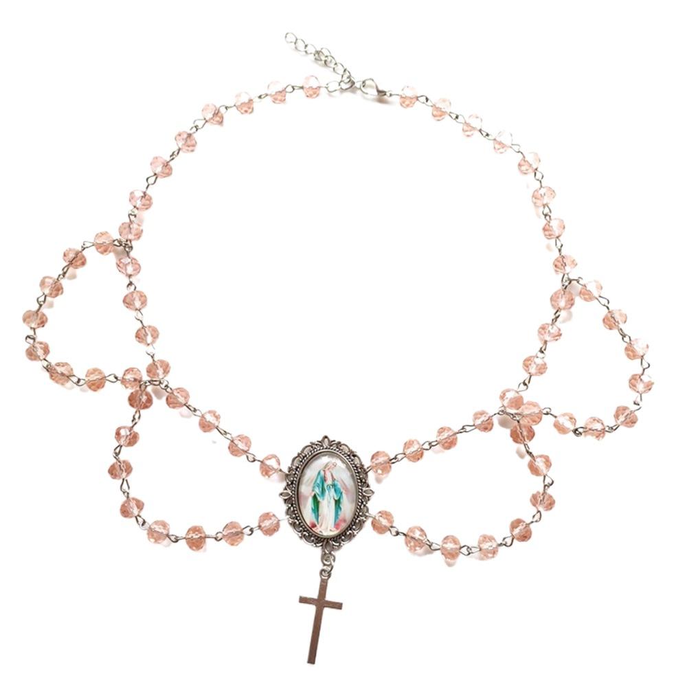 Pearl Tassel Virgin Chokers Necklace Acrylic Religious Jewelry New Cross Necklace  For Women