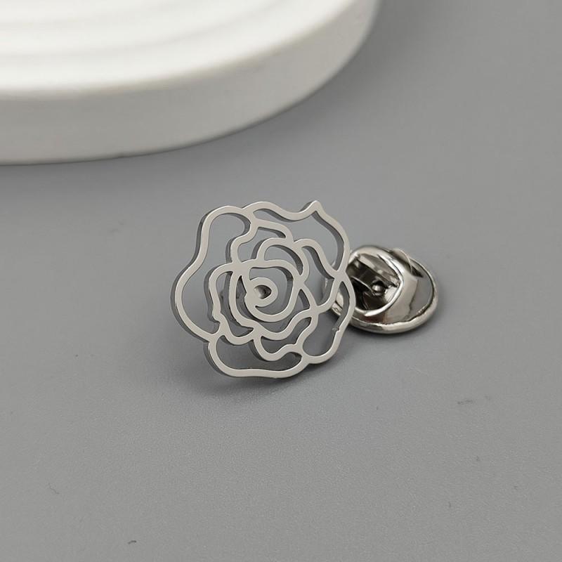 Rose Brooch Cufflinks Noble Flower Exquisite Hollow Cutting Design Personalized Accessory 14k