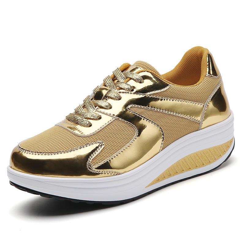 Shiny Casual Sneakers for Women Thick-soled Platform Shoes Fashionable Student Shoes