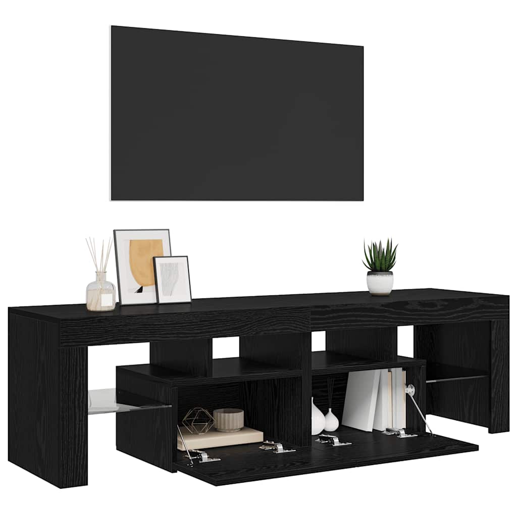TV Cabinet with LED Lights Black Oak Effect 140 X 36.5 X 40 Cm