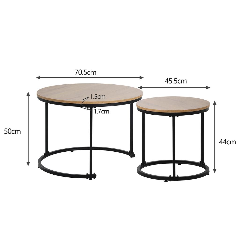 Round Coffee Table 2-Piece Set Coffee Table Living Room Round Nesting Side Table 2 Round Side Table (Oak)
