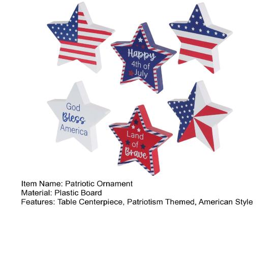 6 Pcs Patriotic Star Block Signs 4th of July Table Centerpieces Independence Day Decorations for Tabletop Shelf Mantel Tiered Tray Home Party