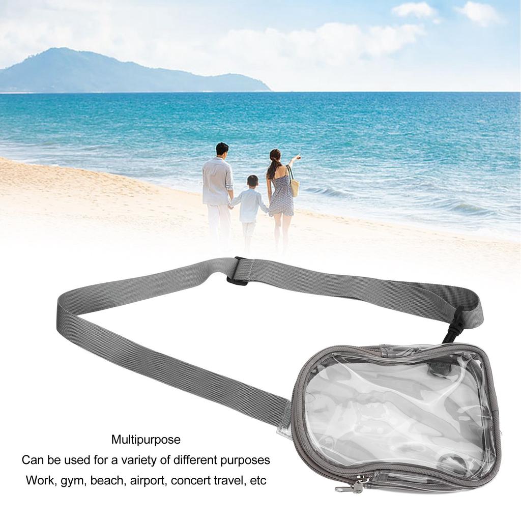 Transparent Shoulder Bag Fashion Large Capacity Waterproof Clear PVC Shoulder Bag for Daily Work Travel Beach Grey