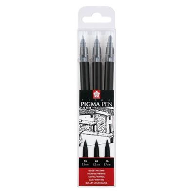 Filzstifte - SAKURA - PIGMA PEN - Set mit 3 Stück - Schwarz - Für Erwachsene und Kinder ab 3 Jahren