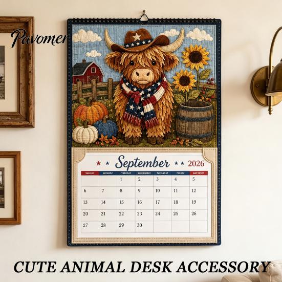 Highland Cow Wall Calendar Farmhouse DIY Kit for 12 Months, Handmade Personalized Paper And Cloth Craft Set, Rustic Home Office Decor Monthly