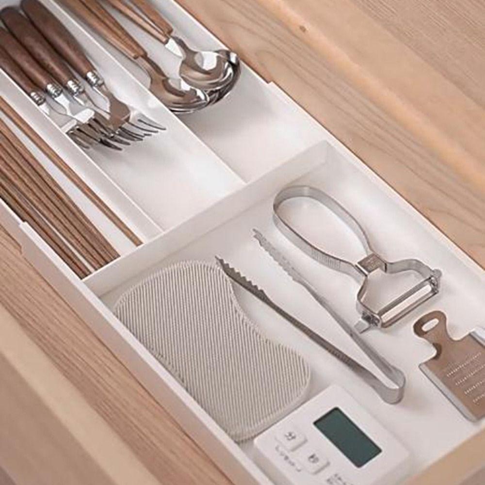 White Retractable Drawer Organizer Multi-compartment Separated Stationery Box Desktop