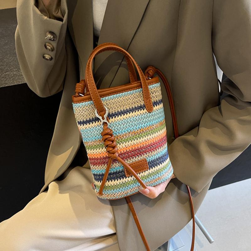 Yogodlns Mini Striped Straw Crossbody Bags for Women Fashion Summer Shoulder Bags Handbags and Purses Weave Beach Bag