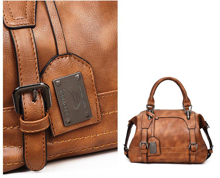 Retro Oil Wax Leather Boston Handbag, Large Capacity Shoulder & Crossbody Women's Bag