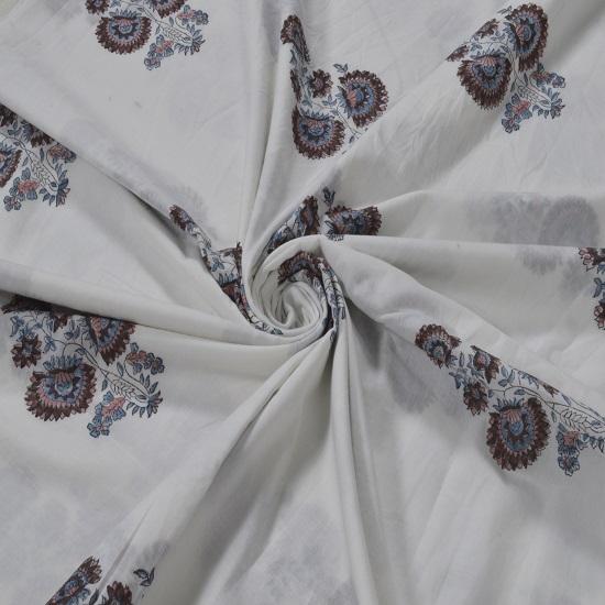 

5 ярдов хлопчатобумажная ткань с цветочным принтом, индийская ткань из вуали, подходящая для изготовления и шитья, белая ткань