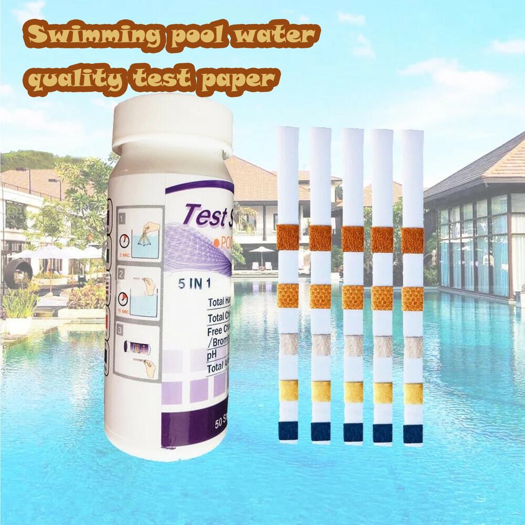 Pool And Spa Test Strips, 50 Strips Pack For Hot Tub-Test PH,Total Alkalinity,Free And Bromine, Accurate 5 In 1 Pool Water Testing Kit
