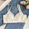 French Lace Crystal Cup Wireless Bra, Ultra Thin Minimizer Side Gathering Anti-Sag Bra for Full Bust Summer Women
