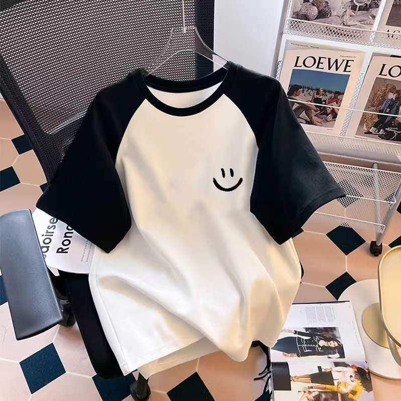 Girls' Cotton Raglan Short Sleeve T-shirt - Summer Loose Casual Print Top