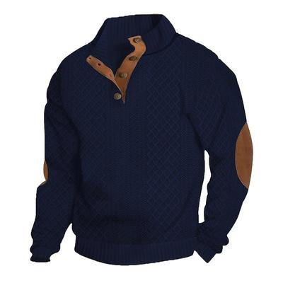 Frühlings- und Herbst Herren Einfarbig Patchwork Langarmshirt Pullover Retro Lässig Übergröße Herrenmantel