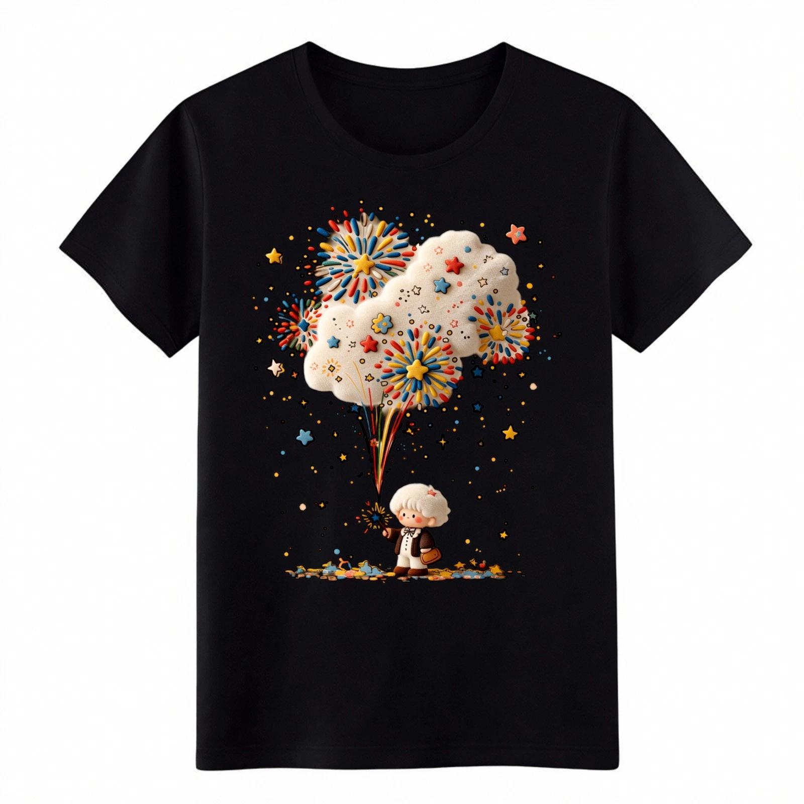 

Felt-Style Fireworks Boy Graphic T-Shirt Patriotic 4th of July Unisex Tee S