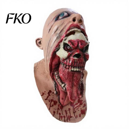 Breathable Halloween Mask Horror Skull Latex Mask, Tongue Sticking-Out Full Head Masquerade for Cosplay Party Costume Props Comfortable