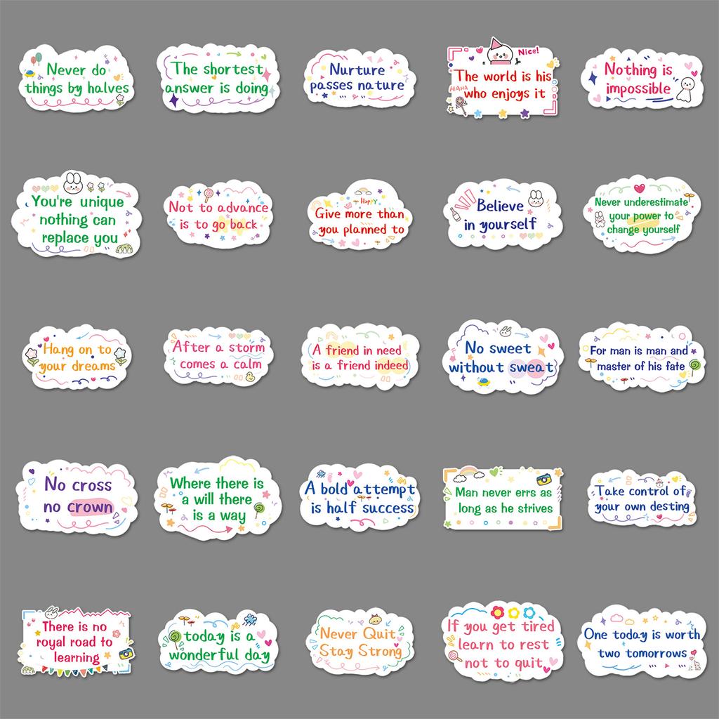 50 Inspirational English Short Sentences Graffiti Personalized Text Slogans DIY Water Cup Suitcase Stickers Waterproof