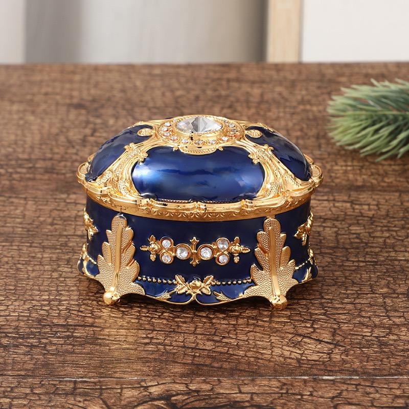 Mini Jewelry Storage Box Inlaid Gem Organizer European Style Necklace Portable Alloy Storage Earrings Ring Dresser Decorative