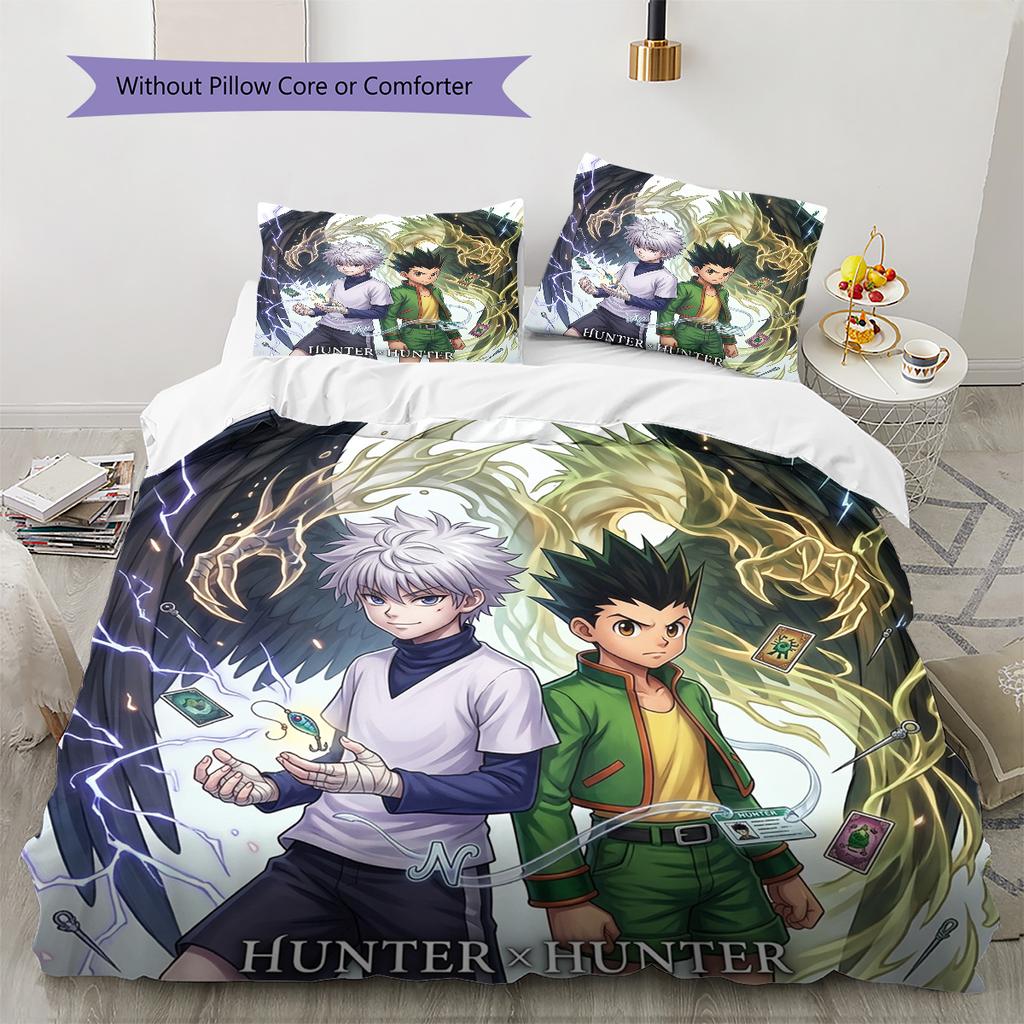 Hunter X Hunter Pattern Bedding Quilt Set Quilt Cover Pillowcase Home Birthday Gift(1 * Duvet Cover + 2 * Pillowcase, Without Core)