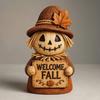 Maple Leaf Desktop Ornament Fall Scarecrow Figurine, Wooden Pumpkin Statue, Rustic Autumn Durable Craft Figurines Harvest Tabletop Decoration