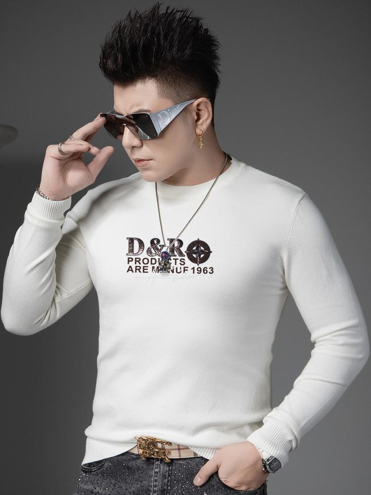 

European Style Round Neck Sweater for Men, Trendy Brand Print, 2025 New Autumn and Winter Knitwear, Men s High-End Base Layer Shirt XL