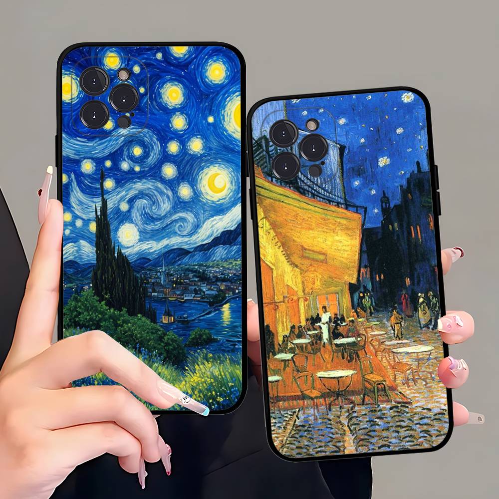 Art Vincent Van Gogh Phone Case For iphone 16 15 17 13 14 12 11 Pro Max Plus Black Shell Cover Case