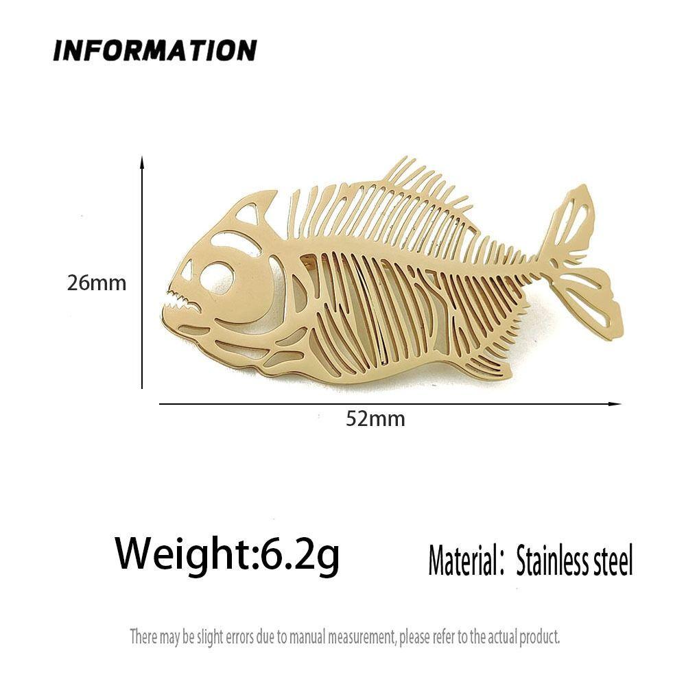 Elegant Stainless Steel Brooch Plated Corsage Pin Hollow Fish Bone Brooch  Clothes Accessories
