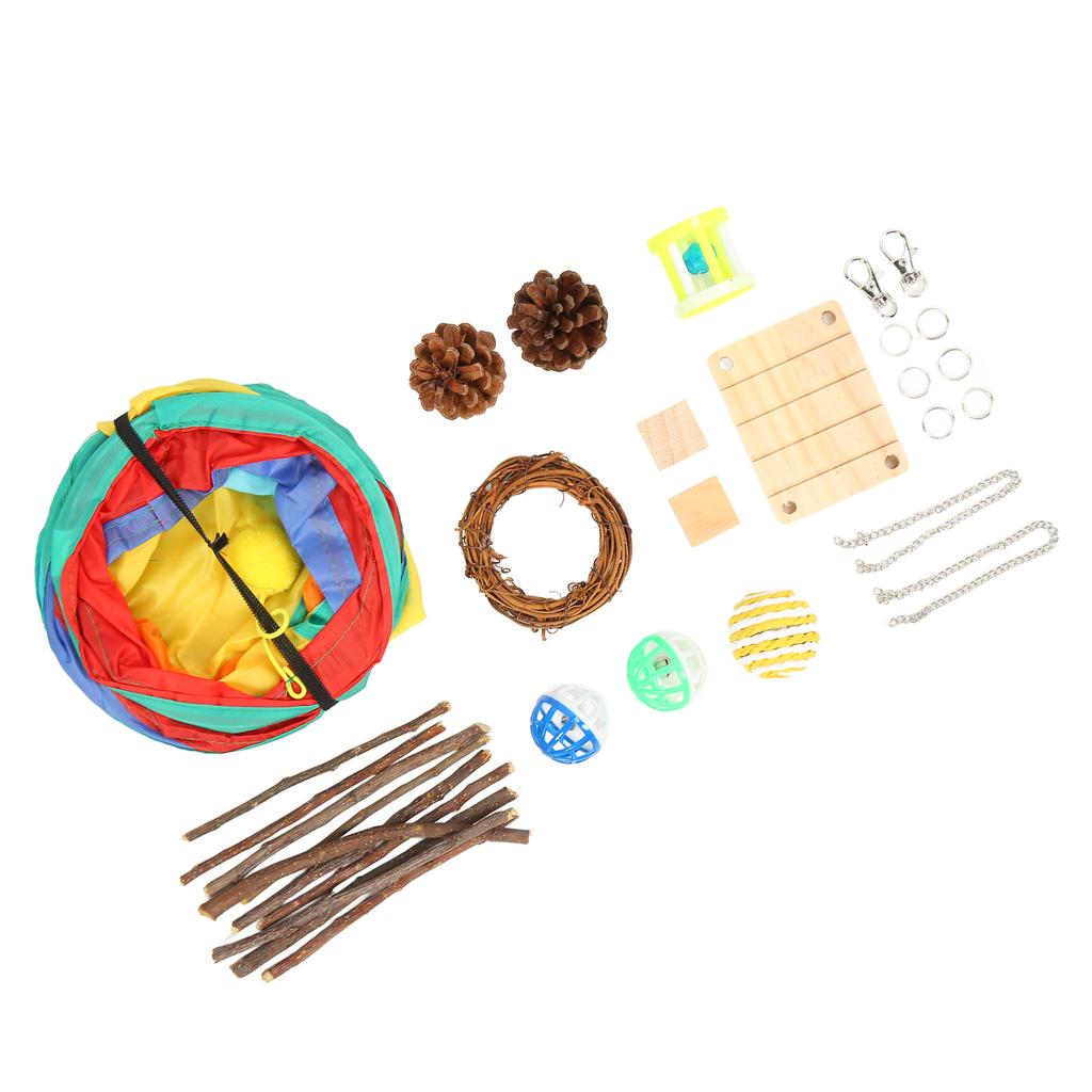 Hamster Tunnel Toys Grinding Teeth 3 Way Rabbit Tunnels and Tubes with Chew Toys for Rabbit Guinea