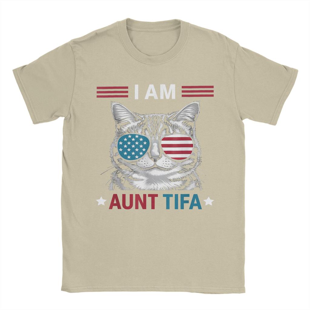 Novelty I Am Aunt Tifa Cat Patriotic T-Shirts for Men Round Collar Pure Cotton T Shirt Short Sleeve Tees Summer Tops