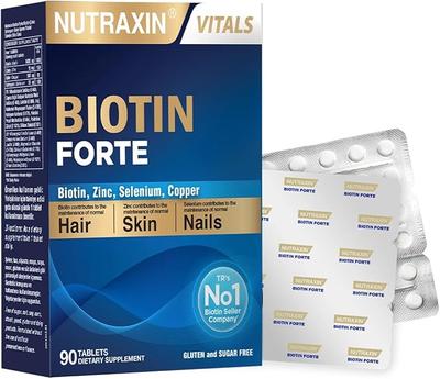 Nutraxin Biotin Forte 5,000 Mcg 60 Tbl - Biotin, Zinc, Selenium, Copper Hair and Nail Vitamin