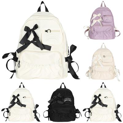 College Style Cute Contrasting Color Bow Pleated Personality Student Backpack Backpack For Women KTY