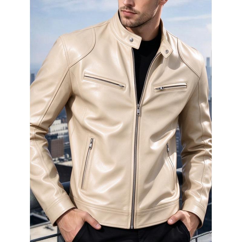 New men's stand-up collar locomotive leather jacket autumn slim-fit short PU leather jacket fashion casual jacket