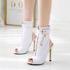 2019 European and American new fish mouth rear empty sexy PU front zipper thin high heel women's cool boots 198-13