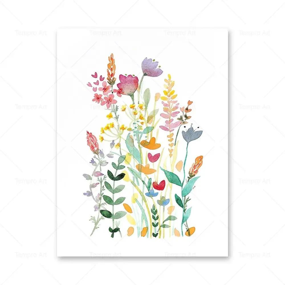 Sulu Boya Kır Çiçeği Posteri Renkli Çiçek Baskıları Bitki Duvar Sanatı Tuval Tablo Oturma Odası Dekorasyonu için Duvar Resimleri