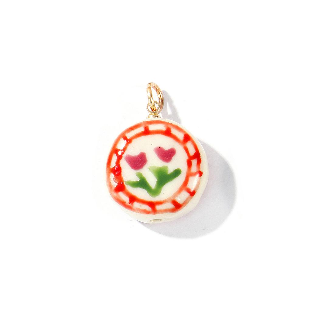 2 Pcs Ceramic Charms Multicolor Flower Rainbow Hand Drawing Double Sided Brass 18K Gold Plated Pendants For DIY Necklace Making