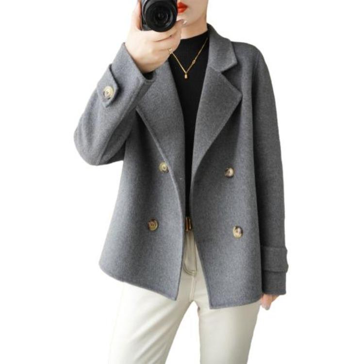 Winter Warm Women Woolen Coat Double Breasted Lapel Long Sleeve Business Jacket OL Commute Formal Loose Solid Color Thickened Coat
