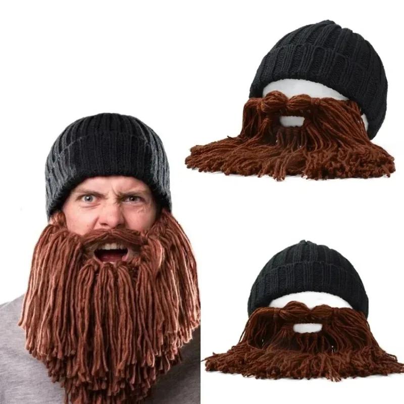 Funny Handmade Winter Wool Mustache Knitted Hats Pirate Face Mask Wig Beard Beanies Bonnet Caps