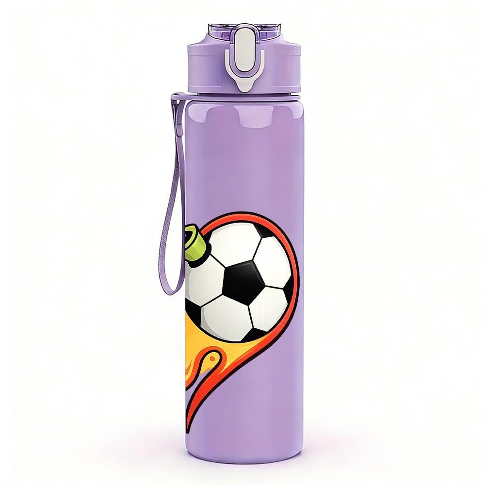 1PC Fire Flame Soccer Ball Art Print 750ml Color Plastic Sports Water Bottle Leakproof Flip Straw Lid Suitable for Sports Office Home Use