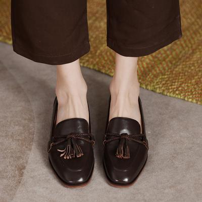 Modne Damskie Buty Skórzane Wiosna Proste Małe Skórzane Buty Damskie Brytyjska Osobowość Frędzle Pojedyncze Buty Miękka Skóra Damskie Buty