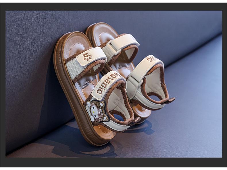 Sandálias Abertas com Velcro para Crianças Verão 2025 - Design Fofo de Gatinho para Meninos e Meninas