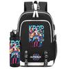 2Pcs/set Anime K-Pop Printed Backpack with 750Ml Water Bottler for Teenager Student Girl Boy Bookbag Kid Gift Large Capacity Travel Bag Rucksak