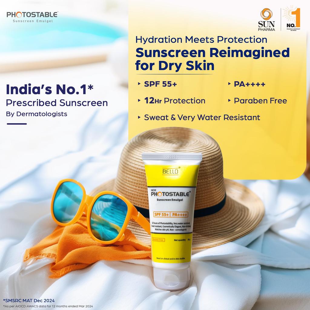 Sunpharma Photostable Emulgel Sunscreen SPF 55+,PA++++, 12 Hour UV Protection, Lightweight, Oil-Control Formula, No White Cast, Dermatologist-Tes