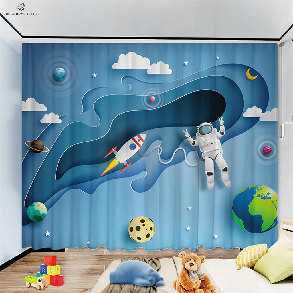 High Light-Proof Heat-Insulating Curtains, Cartoon Universe, Children's Room, Bedroom, Living Room, Balcony Window 2PCS