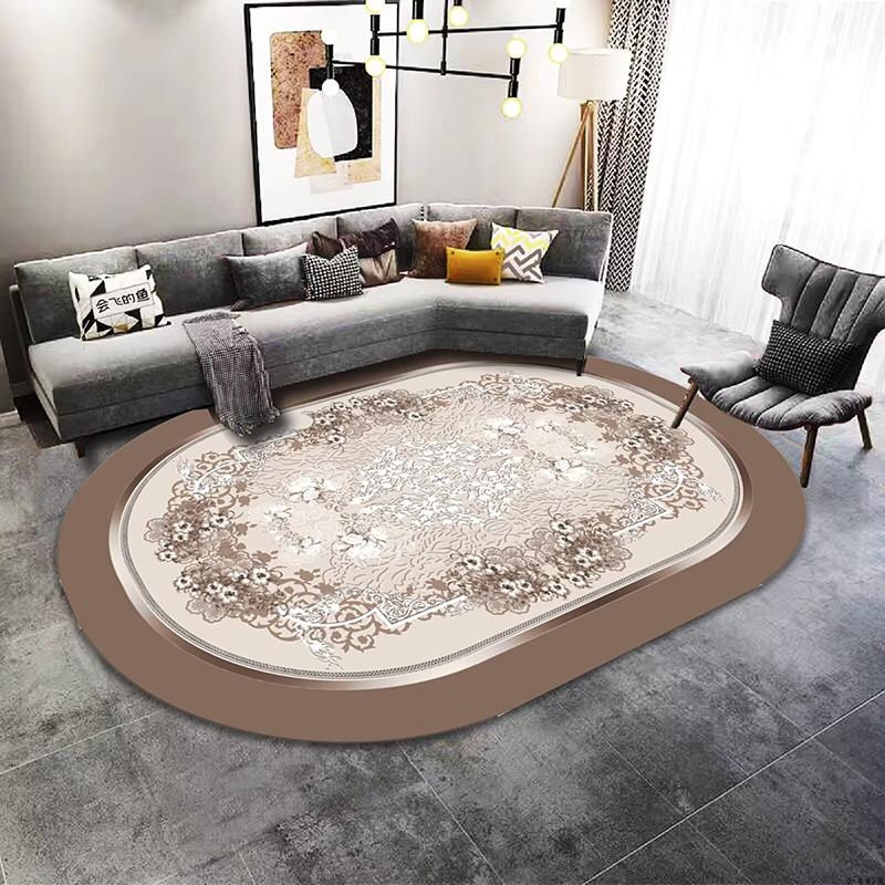 Luxury European Style Oval Carpet for Living Room Gorgeous Home Non-slip Rugs for Bedroom Large Size Machine Washable Floor Mats