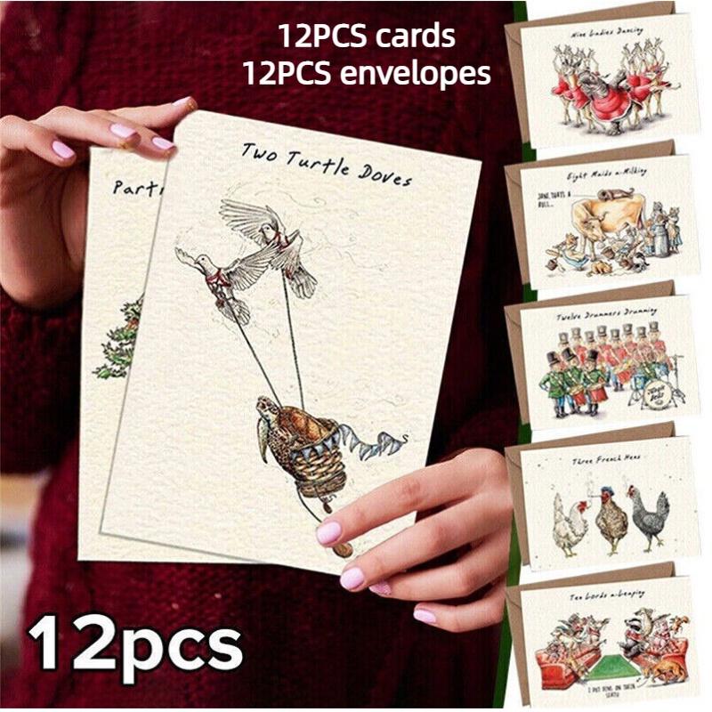 Dvanáct dní Vánoc Sada pohlednic Sada 12 moderních a minimalistických pohlednic a obálek