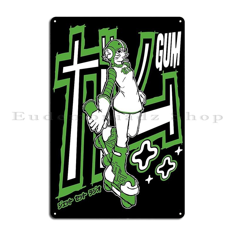 

Gum JSRF Jet Set Radio Future The GGs Logo Text Black Soundtrack Cover Metal Personalized Party Wall Decor Tin Sign Poster 20x30cm
