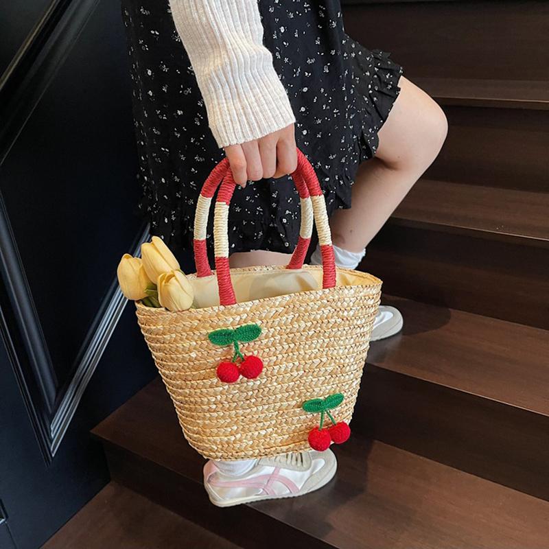 New Woven Women's Bag Handmade Grass Woven Handbag Fashion Embroidery Versatile Shoulder Bag Beach Bag KTB