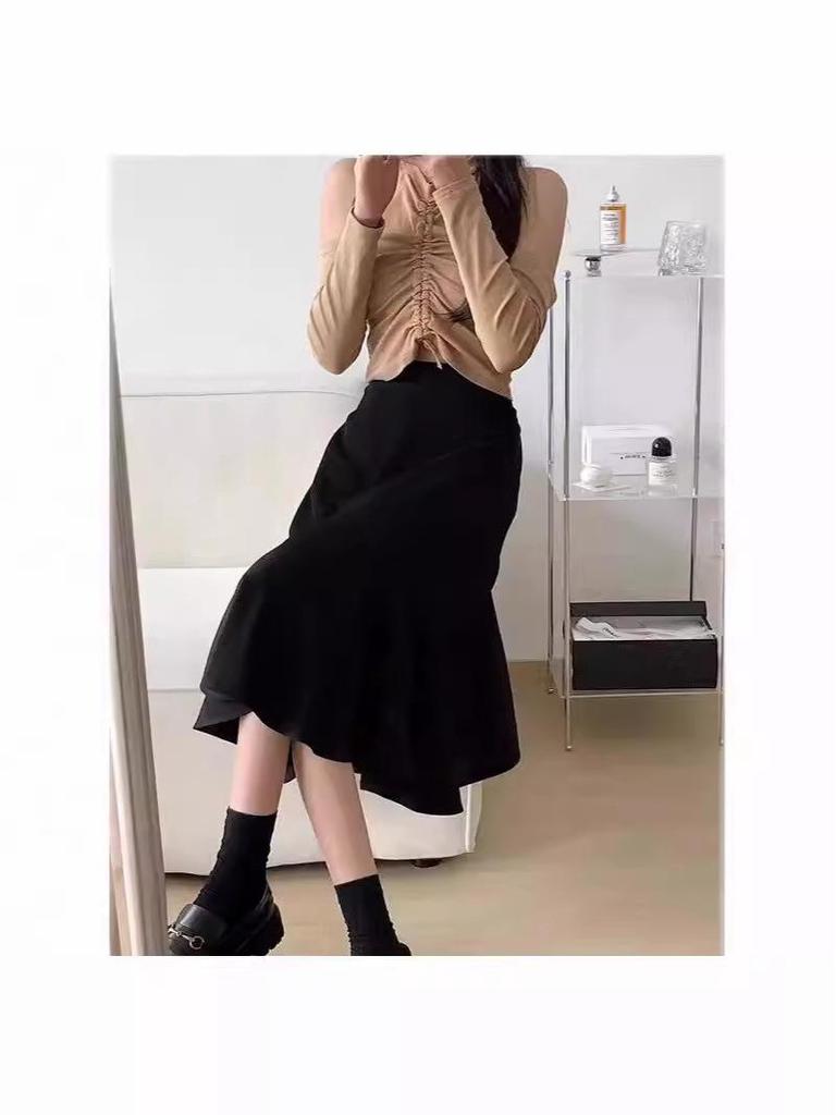2024 Summer Petite High-Waist Fishtail Midi Skirt - Slimming, Irregular Hem