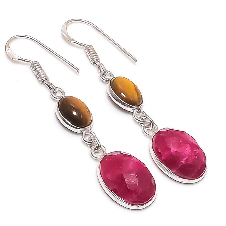 

Натуральный Рубин(Смоделированный) Ювелирное изделие из стерлингового серебра 925 пробы Серьга 2,01 v9r32