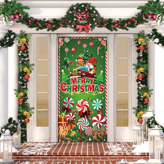 Christmas Door Cover Cute Reindeer Front Door Cover 35x82in Porch Welcome Sign Banner for Winter Holiday Party Photo Backdrop Decor