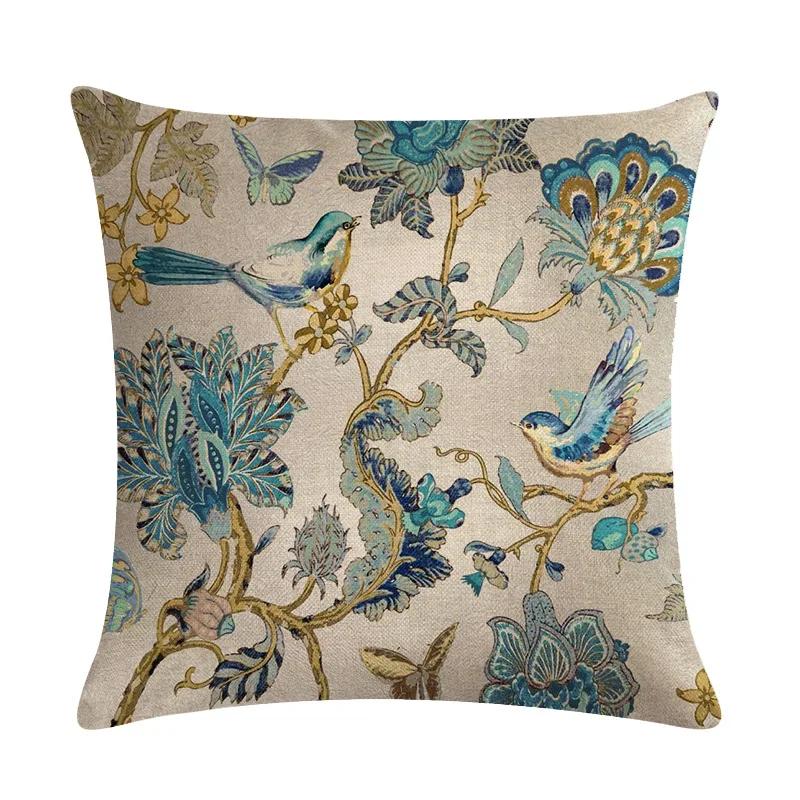 American Country Flower Bird Series Flax Embrace Pillowcase Home Sofa Adornment Cushion Cover 45*45cm